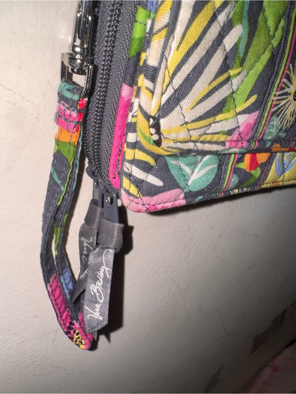Vera Bradley Floral Wristlet in Gray, Pink, Yellow, Green, Blue